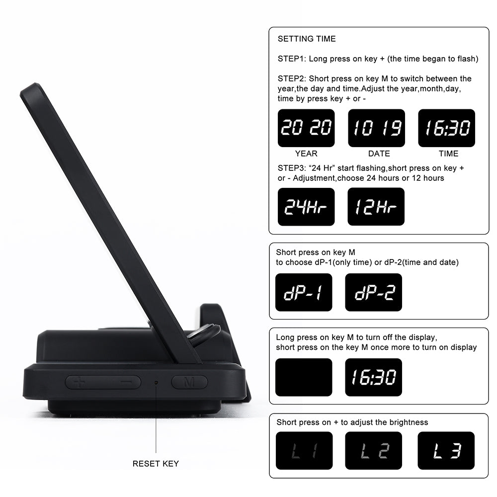 15W Wireless Charger for iPhone 12 11 Pro Max iWatch Airpods, Fast Charging Dock Station with Time Display 15W Wireless Charger for iPhone 12 11 Pro Max iWatch Airpods, Fast Charging Dock Station with Time Display